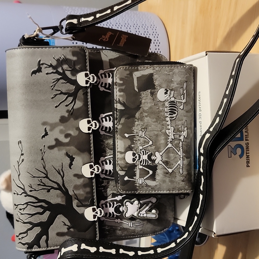 Loungefly Disney Black and Gray Skeleton Dance Crossbody & Wallet Set